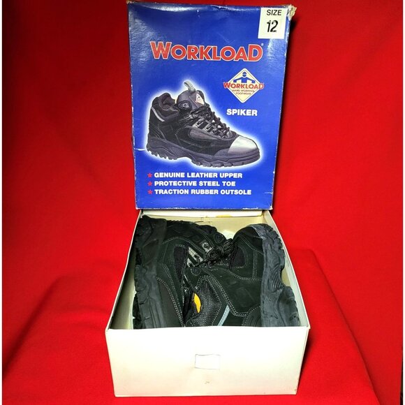 Mens Workload Spiker Black Leather Steele Toe Shoes Size 12 NIB - Picture 3 of 12